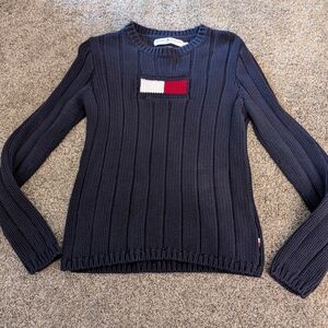 Tommy Hilfiger Jeans Women's Navy and Red Crew Neck Sweater Size Small 🌼